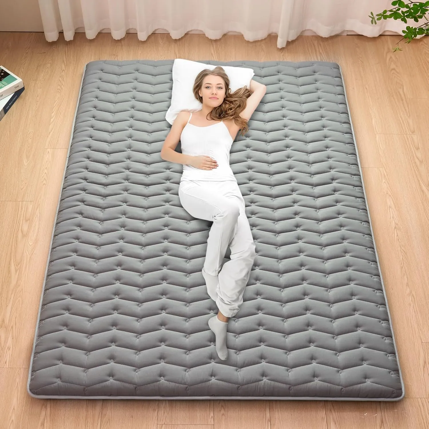 Vibe bear Premium Foam Japanese Futon Floor Mattress Twin Size 39"x 80",100% High Density Foam Comfortable Floor Mattress,3.5" Thicken Foldable Sleeping Pad,Dormitory Tatami Mat(Gray)