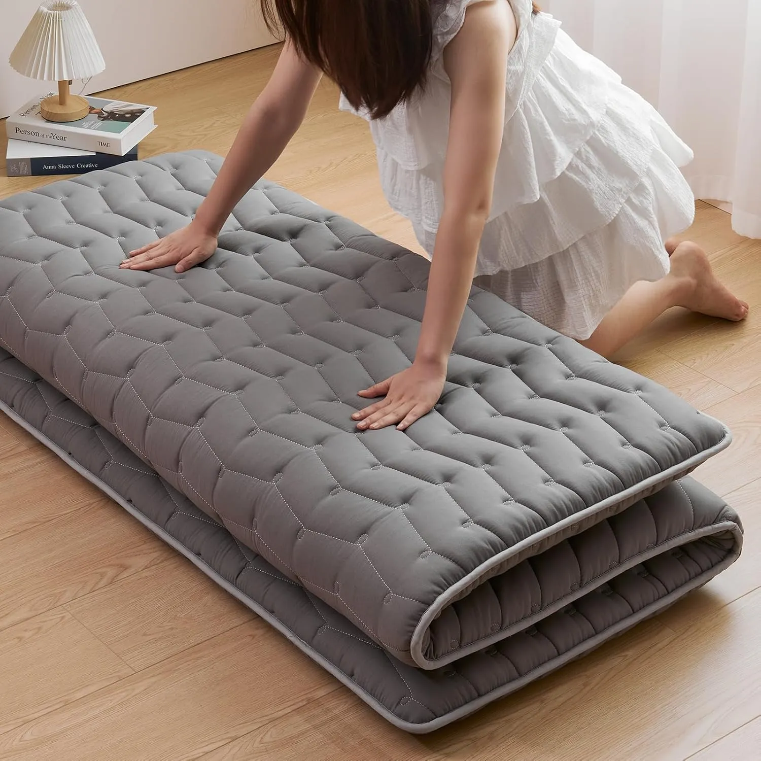 Vibe bear Premium Foam Japanese Futon Floor Mattress Twin Size 39"x 80",100% High Density Foam Comfortable Floor Mattress,3.5" Thicken Foldable Sleeping Pad,Dormitory Tatami Mat(Gray)