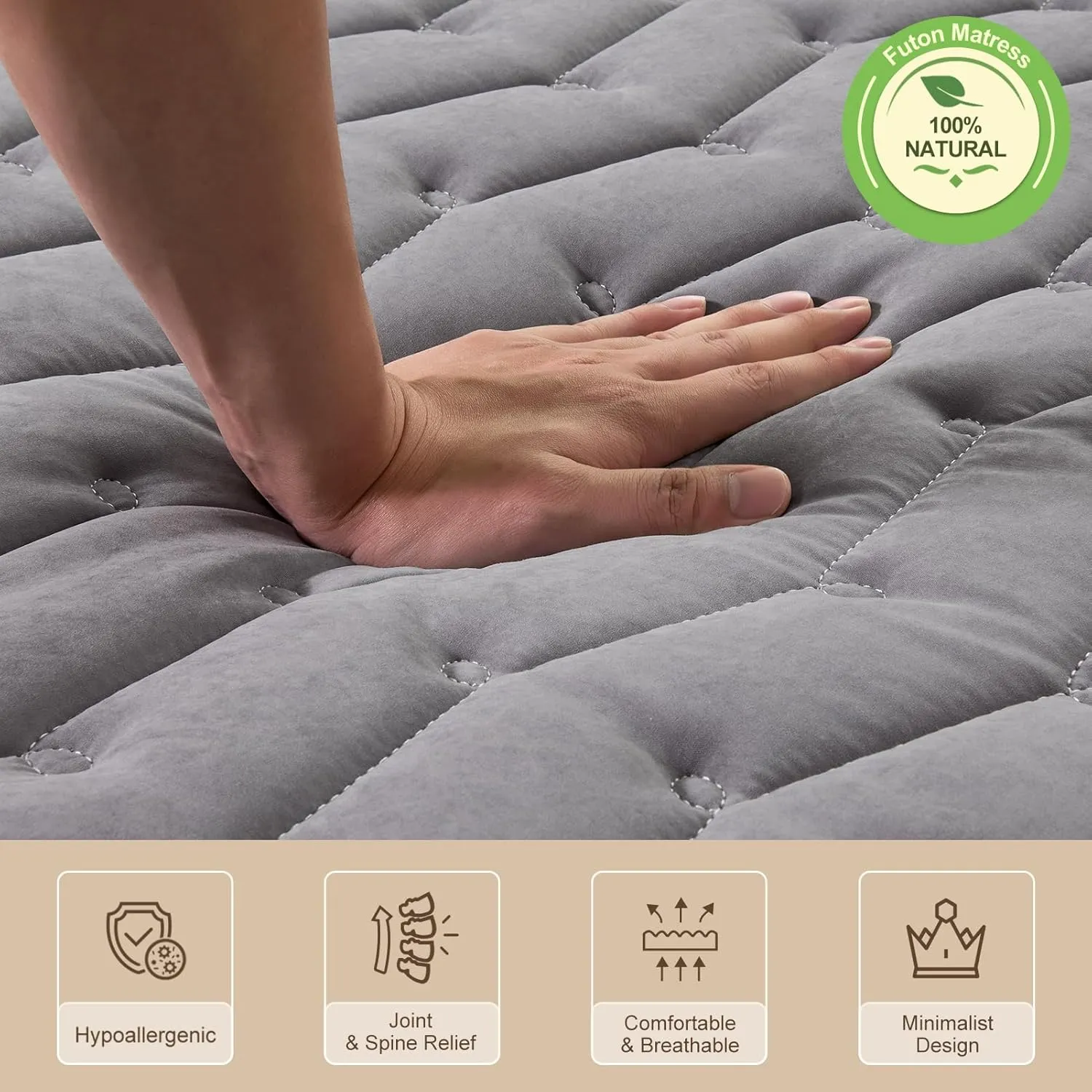 Vibe bear Premium Foam Japanese Futon Floor Mattress Twin Size 39"x 80",100% High Density Foam Comfortable Floor Mattress,3.5" Thicken Foldable Sleeping Pad,Dormitory Tatami Mat(Gray)