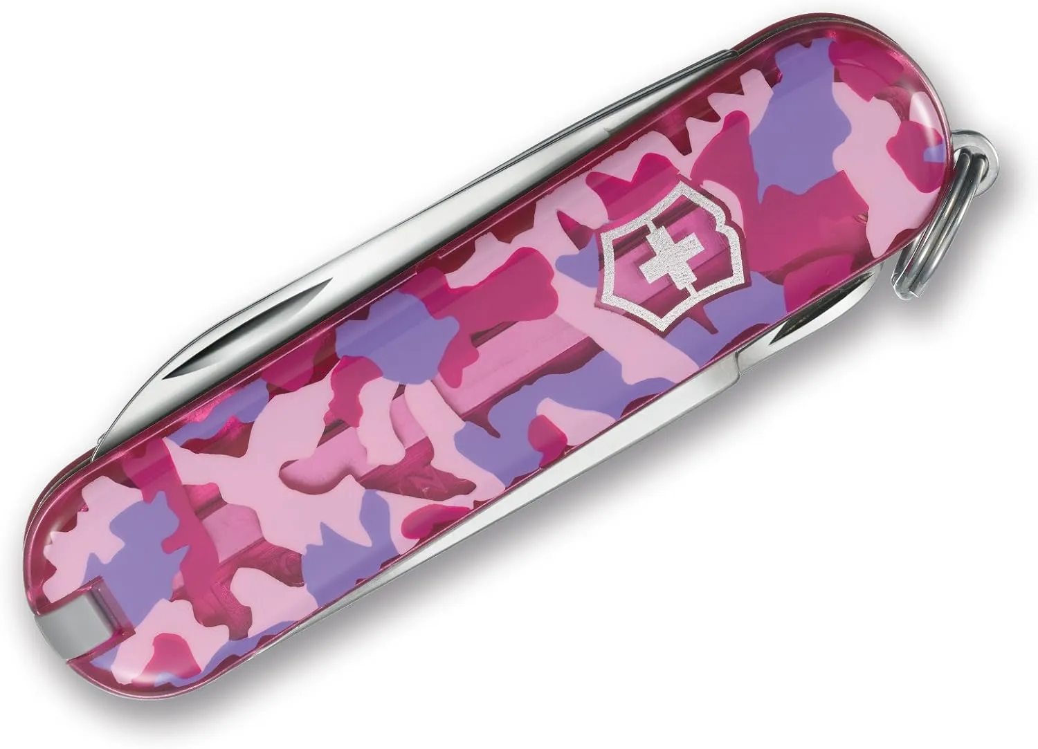 Victorinox Classic SD Swiss Army Knife, Compact, 7 Functions, Swiss Made Pocket Knife with Small Blade, Screwdriver and Key Ring - Pink Camouflage