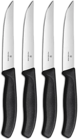 Victorinox Swiss Classic Steak Knives - Kitchen Utensils - Ergonomic, Stainless Steel Meat Knives - Black Handles, 4-Piece Set