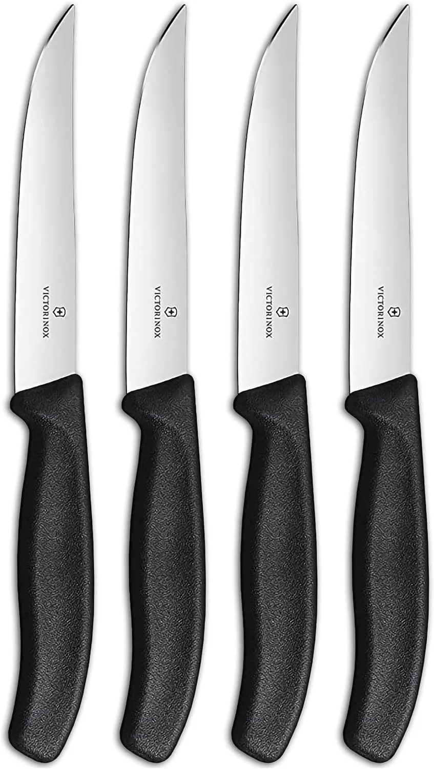 Victorinox Swiss Classic Steak Knives - Kitchen Utensils - Ergonomic, Stainless Steel Meat Knives - Black Handles, 4-Piece Set
