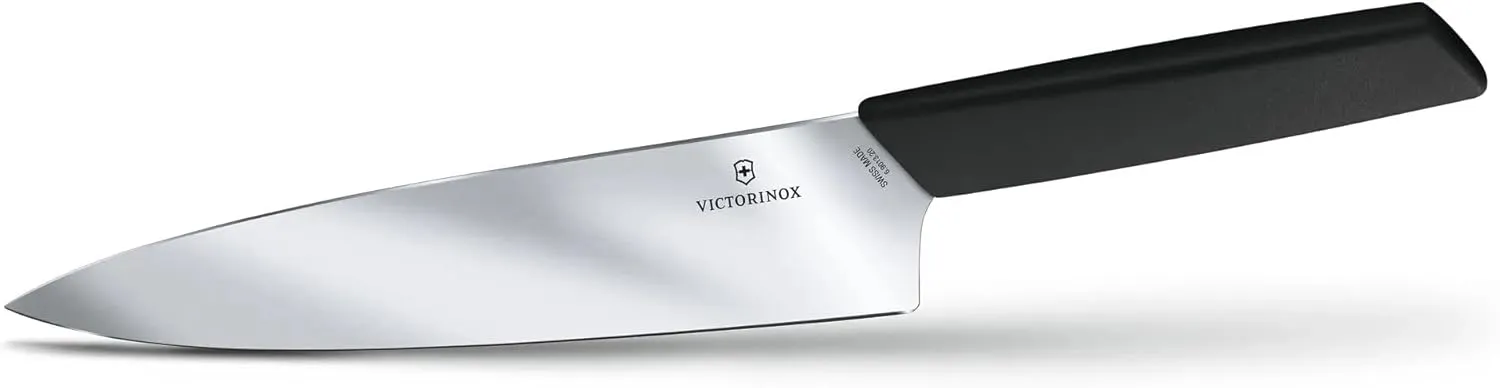 Victorinox Swiss Modern Chef's Knife - Kitchen Knife for Cutting Meat, Fruit & Vegetables - Premium Kitchen Accessories - Black Handle, 8"