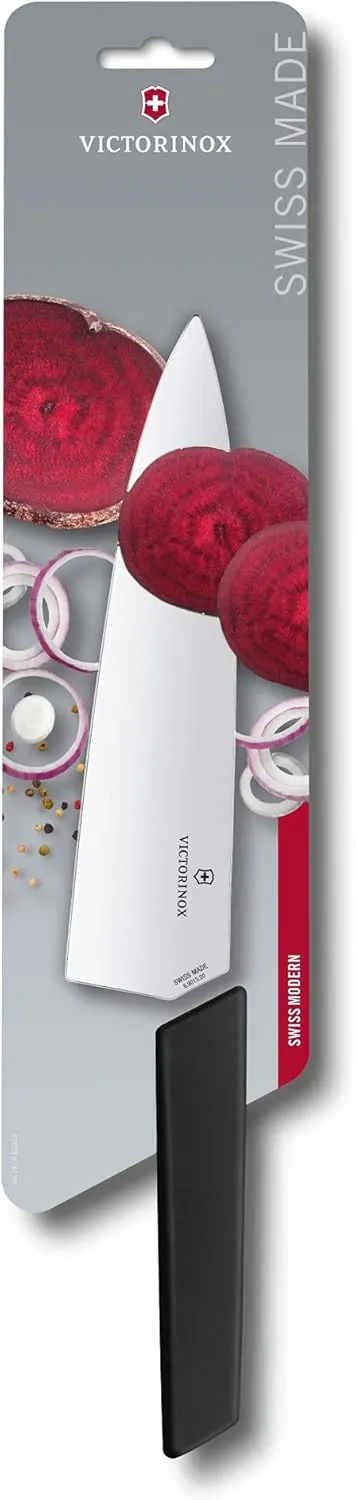 Victorinox Swiss Modern Chef's Knife - Kitchen Knife for Cutting Meat, Fruit & Vegetables - Premium Kitchen Accessories - Black Handle, 8"