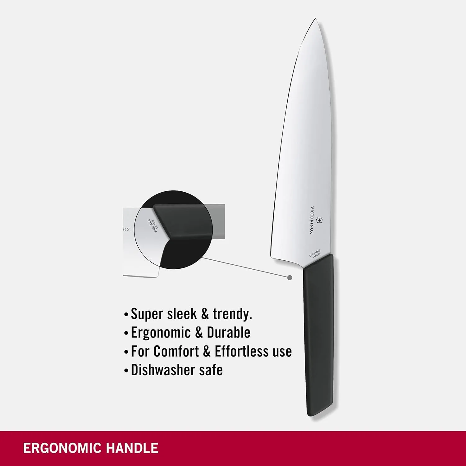 Victorinox Swiss Modern Chef's Knife - Kitchen Knife for Cutting Meat, Fruit & Vegetables - Premium Kitchen Accessories - Black Handle, 8"