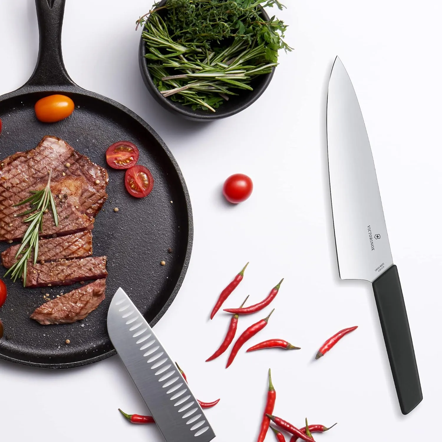 Victorinox Swiss Modern Chef's Knife - Kitchen Knife for Cutting Meat, Fruit & Vegetables - Premium Kitchen Accessories - Black Handle, 8"