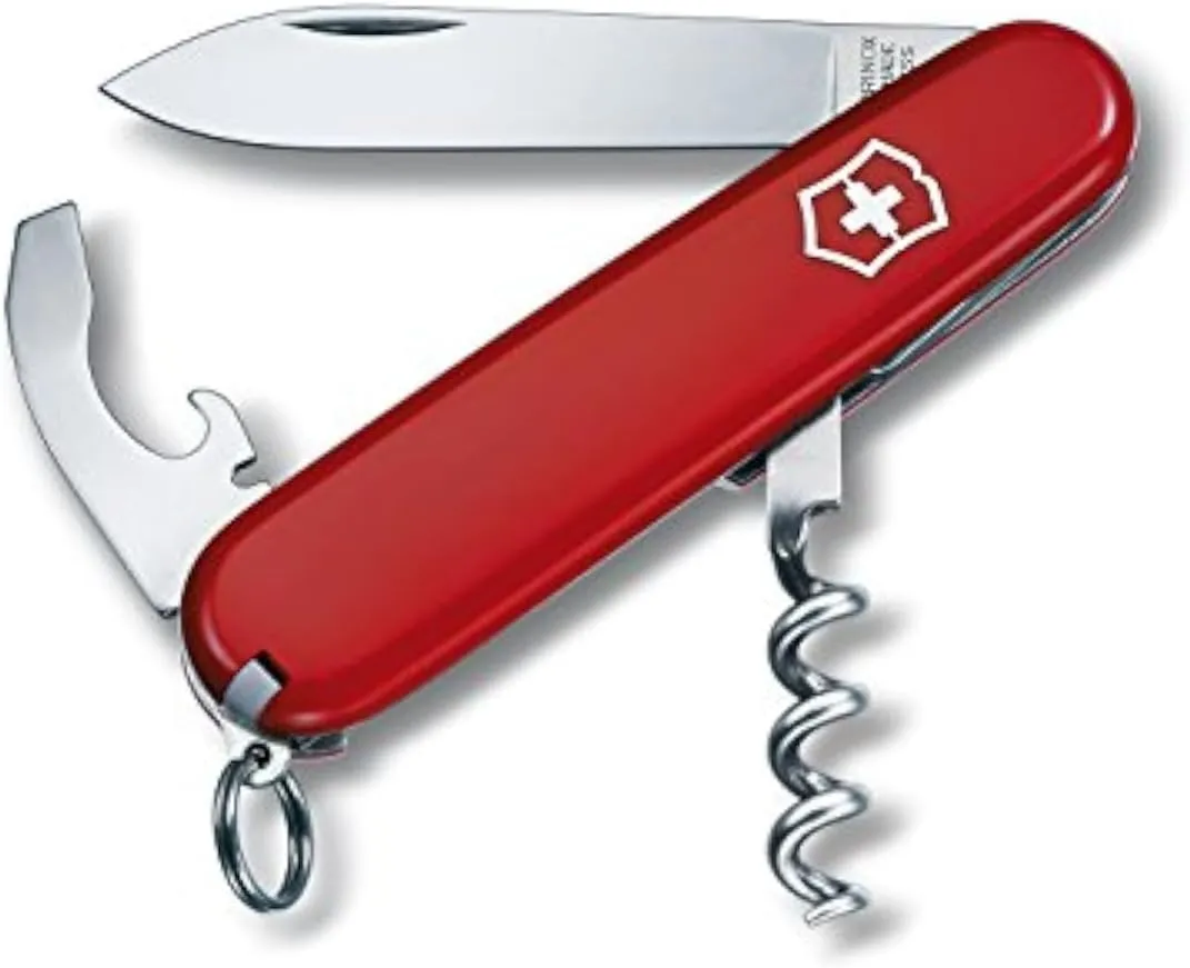 Victorinox Waiter Swiss Army Knife, 9 Function Swiss Made Pocket Knife with Large Blade, Corkscrew and Bottle Opener - Red