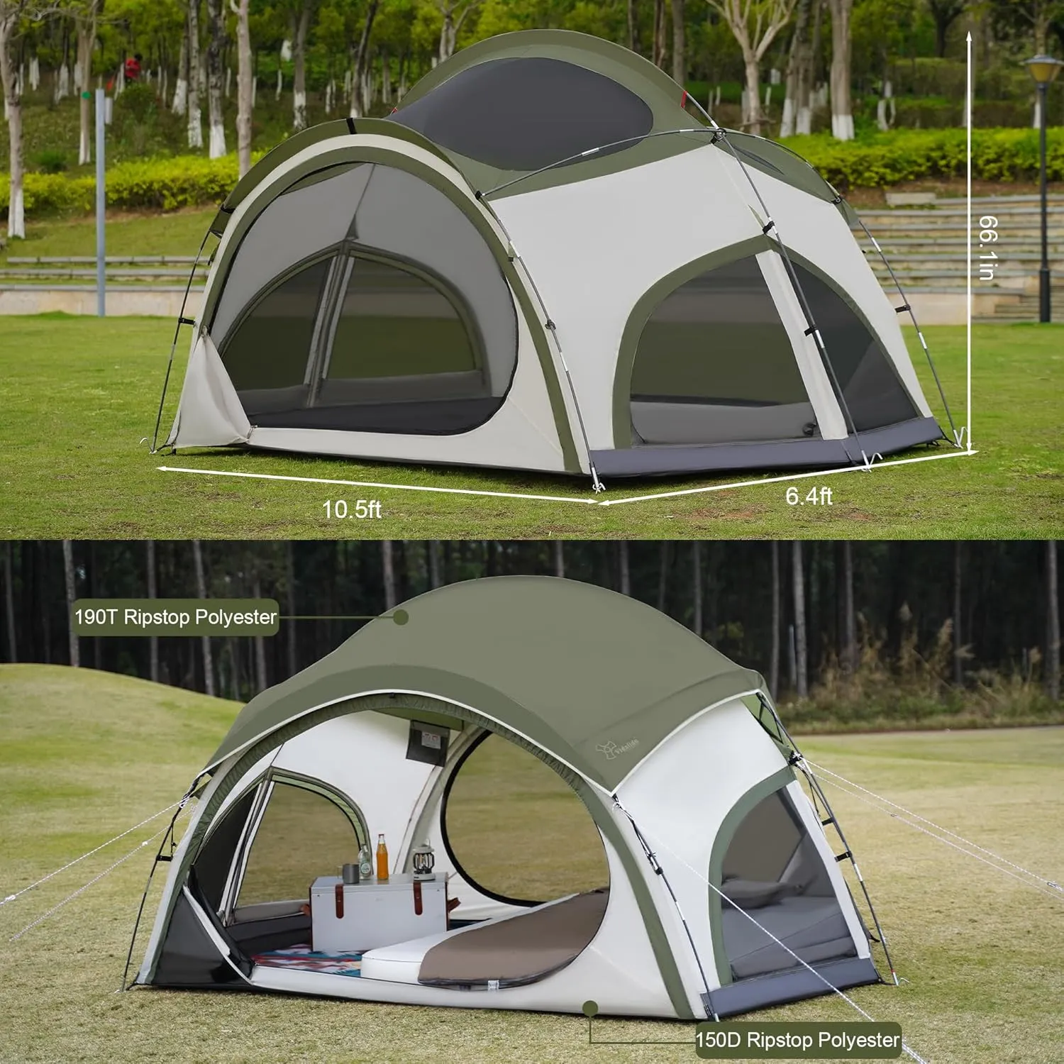 Vidalido 3-4 Person Camping Tent with 2 Large Mesh Door 4 Mesh Window Family Tents, Double Layer Waterproof Portable Easy Setup Camp Tent, Canvas Dome Tents for Camping Outdoor Hiking and Backpacking