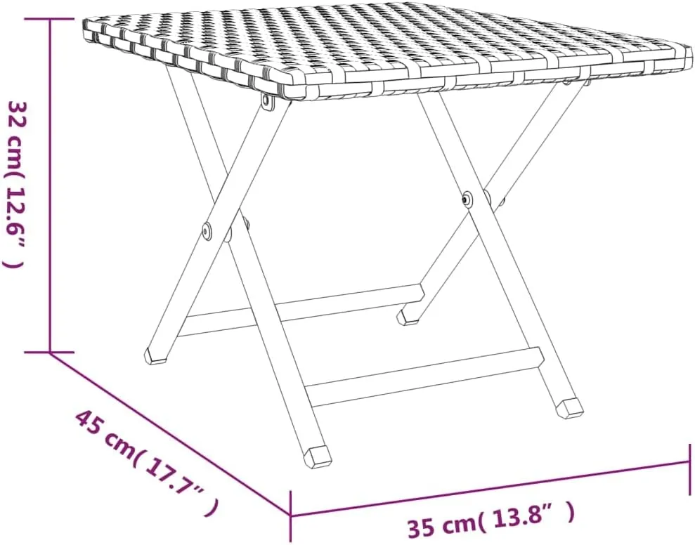 vidaXL Folding Table Brown 45 x 35 x 32 cm Resin Braided Folding Table, Table, Patio Furniture, Garden Furniture, Outdoor Furniture