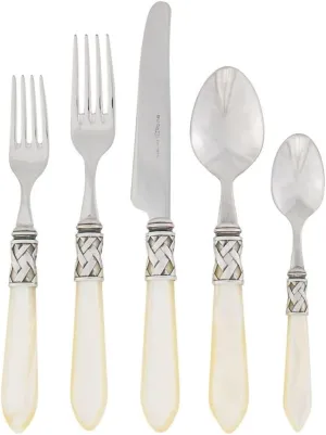 Vietri Aladdin Antique Ivory 5-Piece Place Setting, 18/10 Stainless Steel Forks Spoons & Knife Set