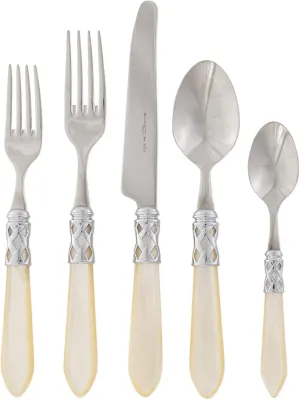 Vietri Aladdin Brilliant Ivory 5-Piece Place Setting, 18/10 Stainless Steel Forks Spoons & Knife