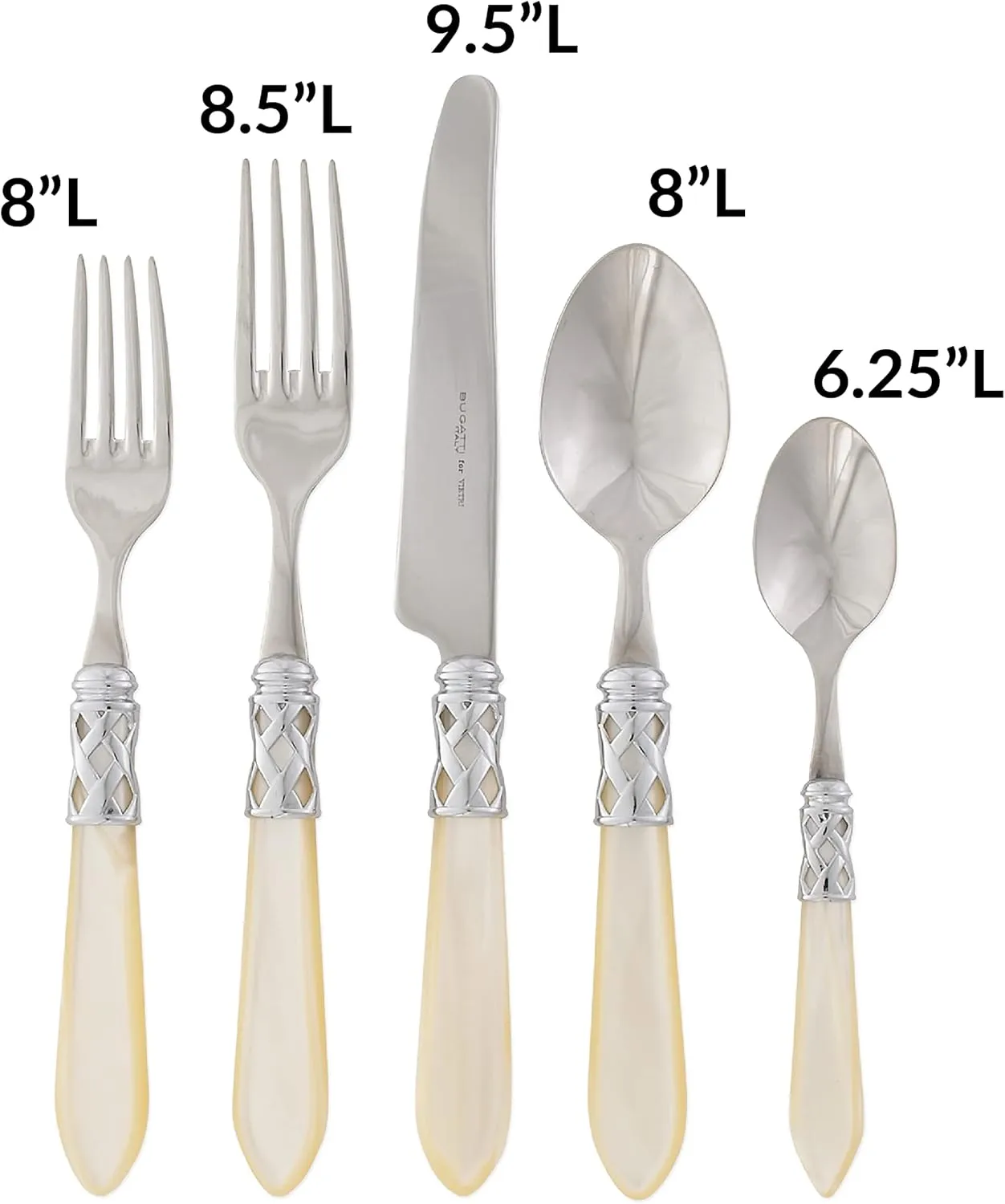 Vietri Aladdin Brilliant Ivory 5-Piece Place Setting, 18/10 Stainless Steel Forks Spoons & Knife