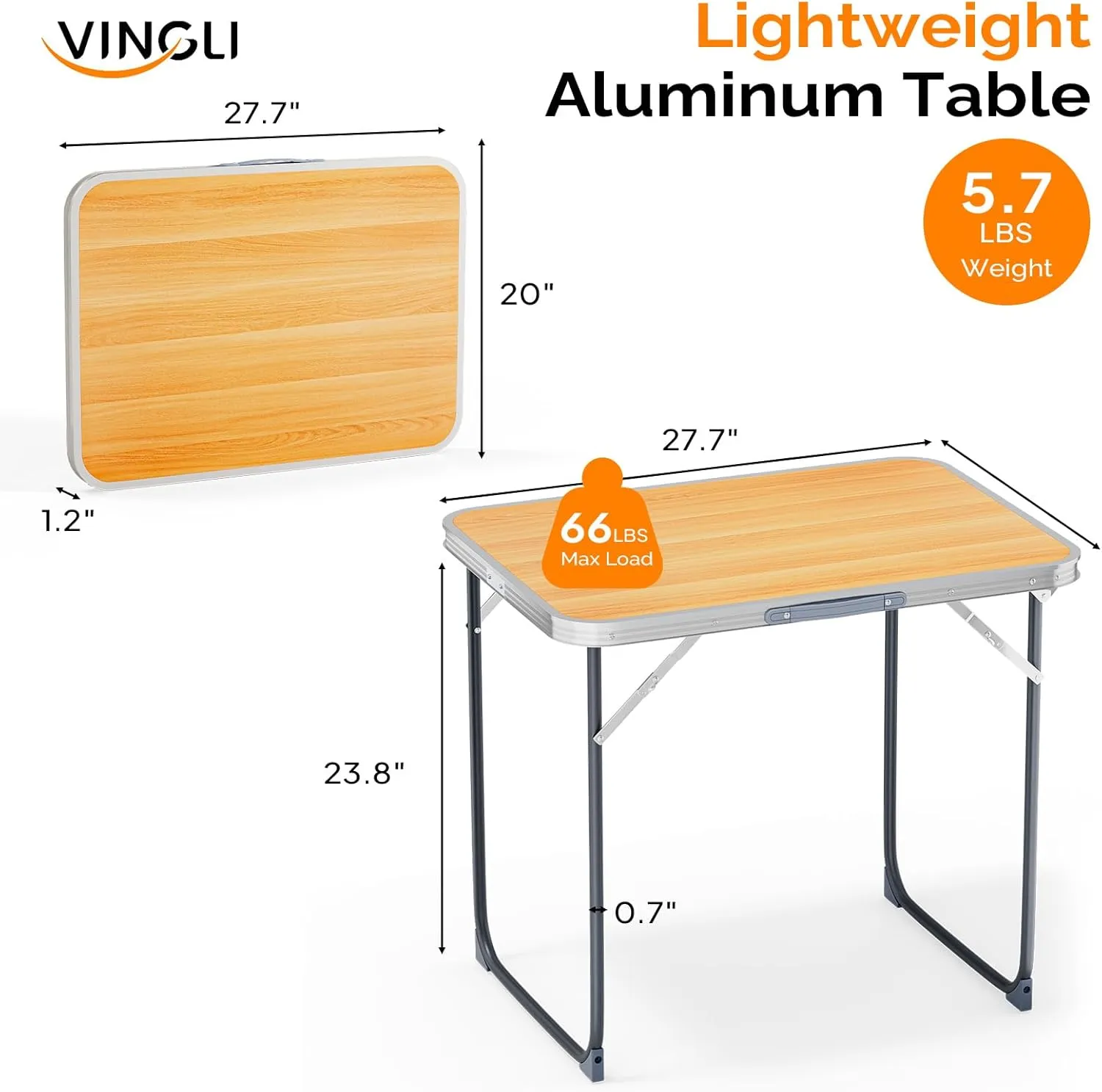 VINGLI 2.3FT Small Folding Camping Table，Portable Camping Table with Carrying Handle, Picnic Table Foldable Table Essentials for Indoor Outdoor