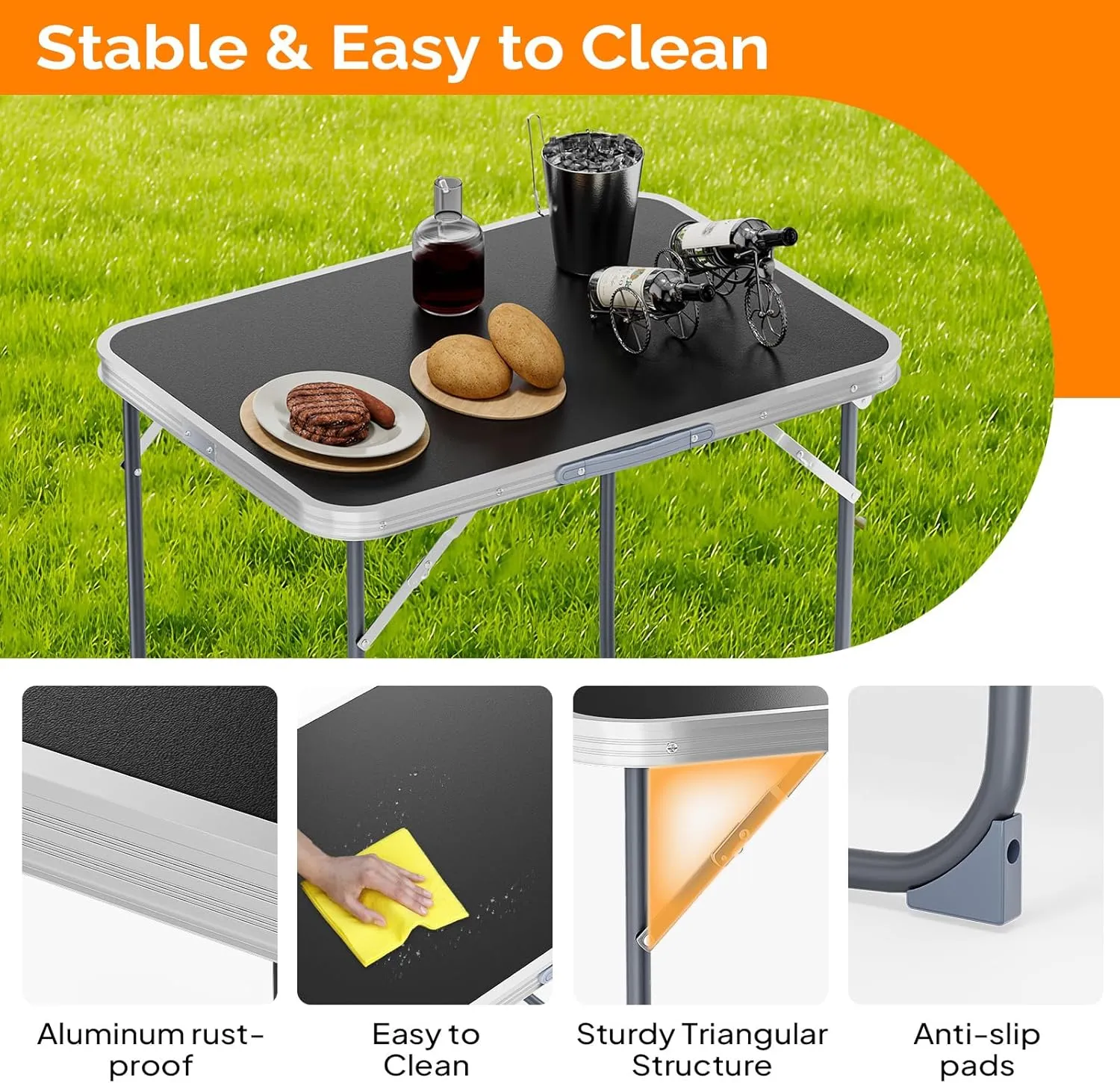VINGLI 2.3FT Small Folding Camping Table，Portable Camping Table with Carrying Handle, Picnic Table Foldable Table Essentials for Indoor Outdoor