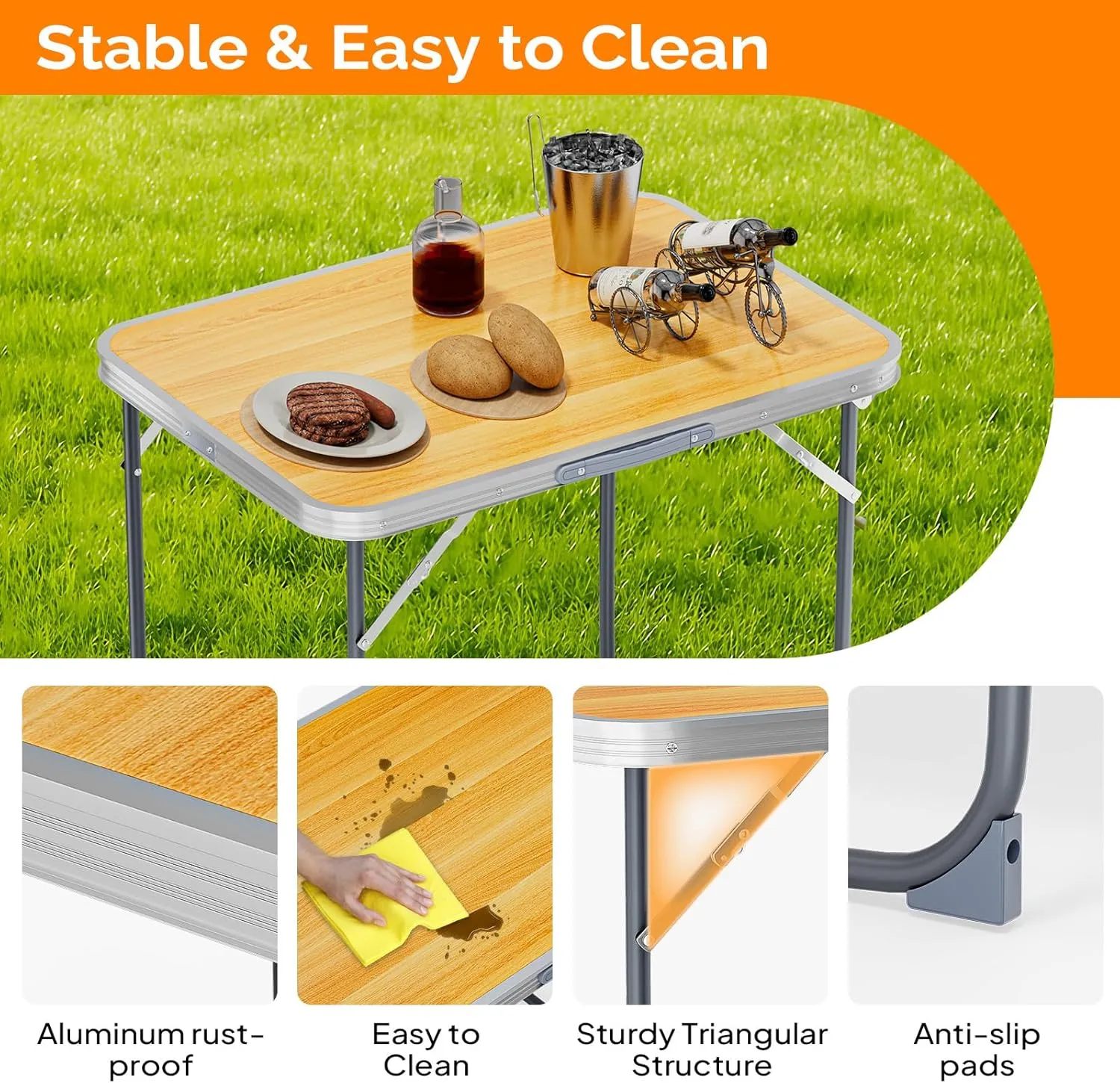VINGLI 2.3FT Small Folding Camping Table，Portable Camping Table with Carrying Handle, Picnic Table Foldable Table Essentials for Indoor Outdoor