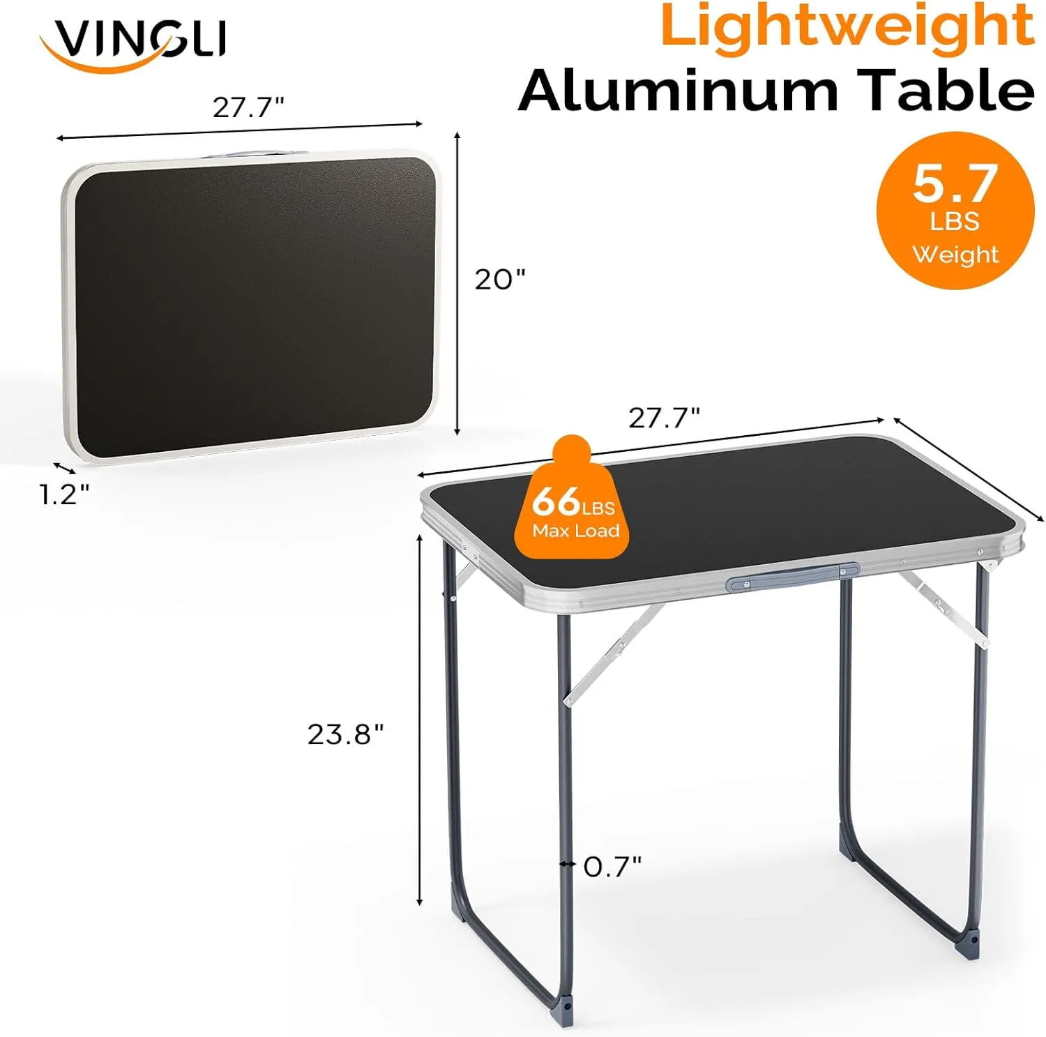 VINGLI 2.3FT Small Folding Camping Table，Portable Camping Table with Carrying Handle, Picnic Table Foldable Table Essentials for Indoor Outdoor