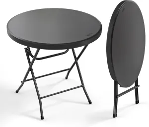 VINGLI 32" Round Folding Commercial Banquet Table, Portable Plastic Coffee Card Dining Table for Kitchen or Outdoor Party Wedding Event, 1 Pack, Black