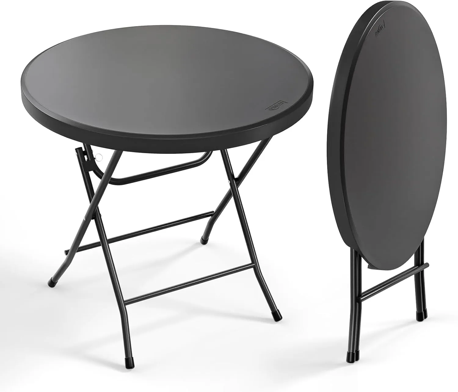 VINGLI 32" Round Folding Commercial Banquet Table, Portable Plastic Coffee Card Dining Table for Kitchen or Outdoor Party Wedding Event, 1 Pack, Black