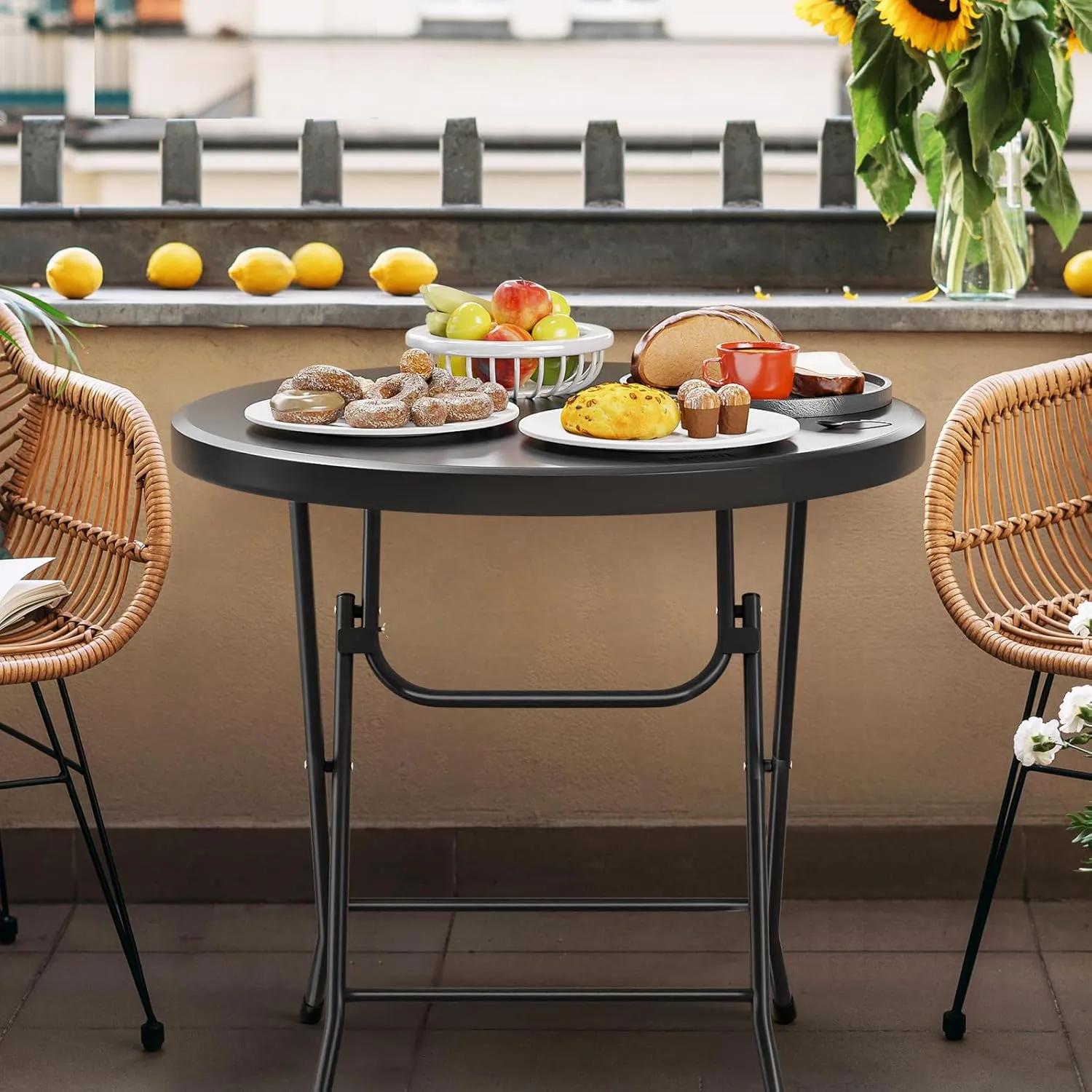 VINGLI 32" Round Folding Commercial Banquet Table, Portable Plastic Coffee Card Dining Table for Kitchen or Outdoor Party Wedding Event, 1 Pack, Black