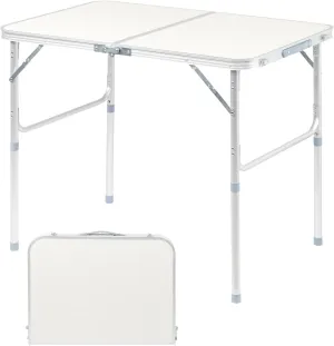 VINGLI 3FT Small Camping Table Adjustable Height Aluminum Folding Table for Picnic Party BBQ, Plastic RV Suitcase Table Portable Lightweight Fold Up Utility Outdoor Tables with Carrying Handle …