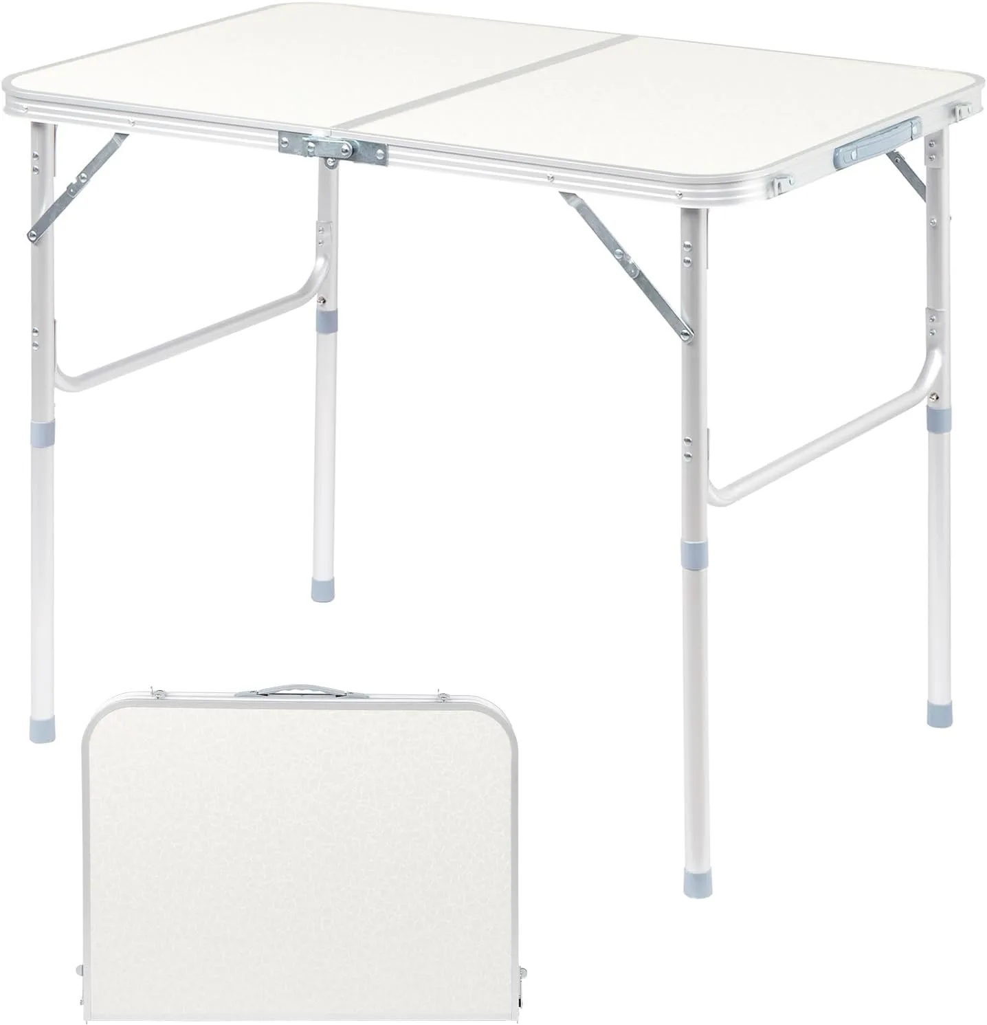 VINGLI 3FT Small Camping Table Adjustable Height Aluminum Folding Table for Picnic Party BBQ, Plastic RV Suitcase Table Portable Lightweight Fold Up Utility Outdoor Tables with Carrying Handle …