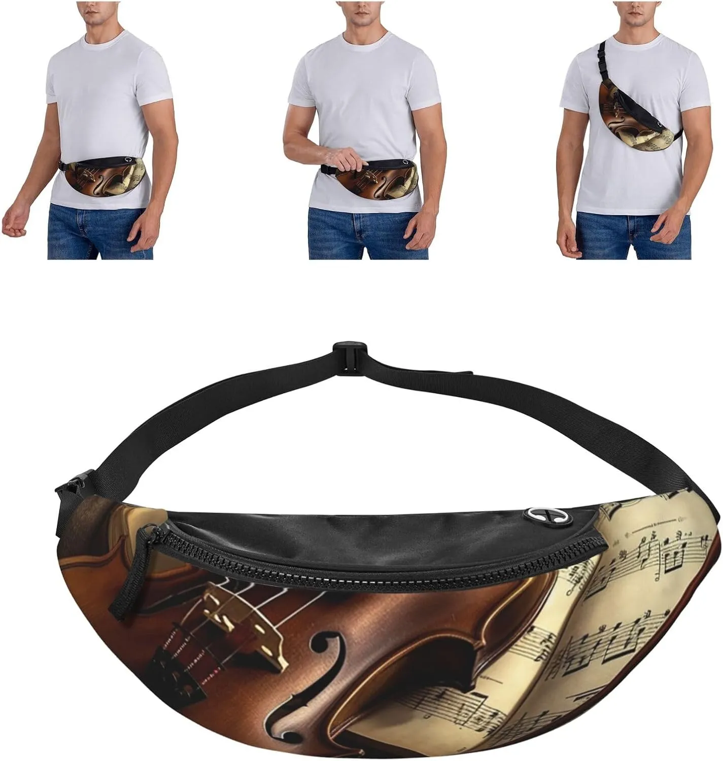 Violin and Book Fanny Pack for Man Women Waist Bag Adjustable Belt Casual Chest Bag Bum Bags for Travel Sports Running Hiking Waist Packs