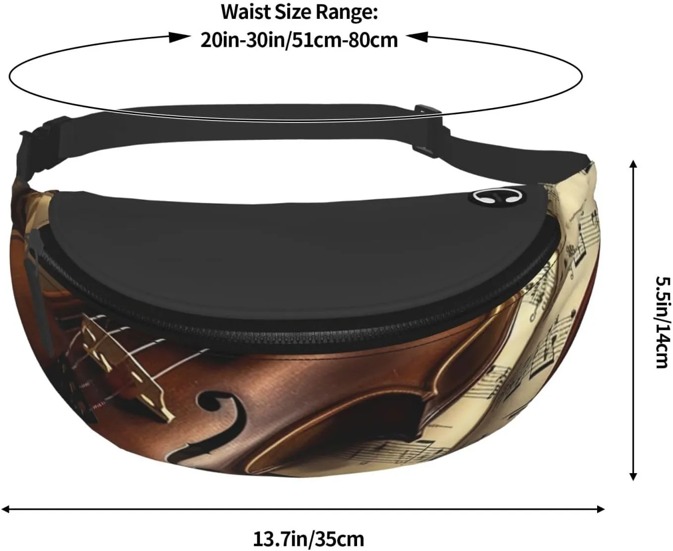 Violin and Book Fanny Pack for Man Women Waist Bag Adjustable Belt Casual Chest Bag Bum Bags for Travel Sports Running Hiking Waist Packs