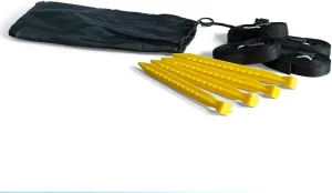 Vispronet Basic Tent Stake Kit – Includes Black Nylon Draw-String Bag with String Cord Lock, 4X 9in Yellow PVC Stakes, 4X 13ft Black Nylon Webbing Sections with Carabiner and Length-Adjusting Clip