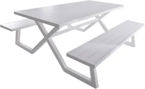 Vivere Aluminum Banquet Deluxe 8-Seat Picnic Table - 1,325 lb Weight Capacity- White