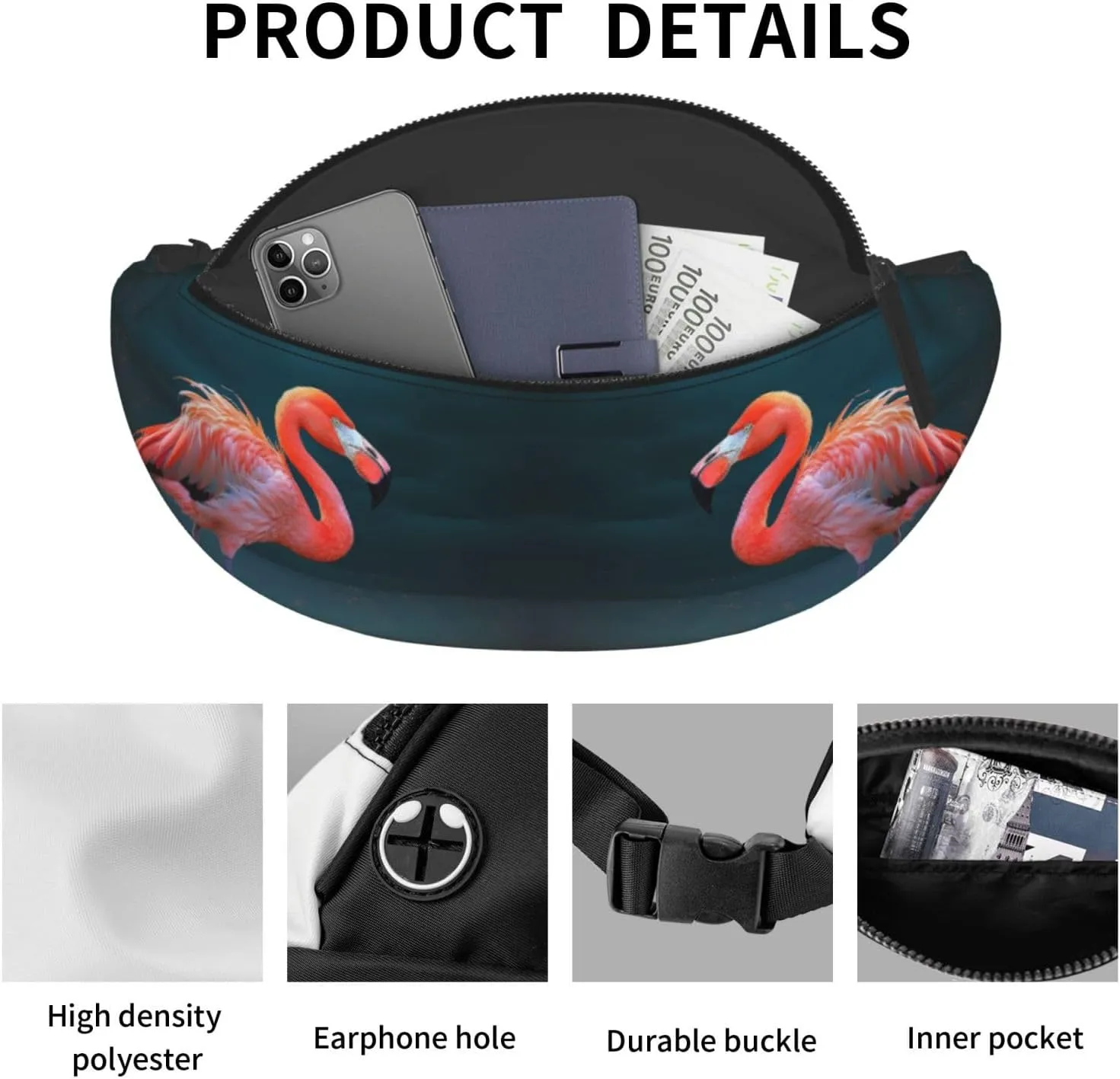 Vivid Flamingo Fanny Pack for Man Women Waist Bag Adjustable Belt Casual Chest Bag Bum Bags for Travel Sports Running Hiking Waist Packs