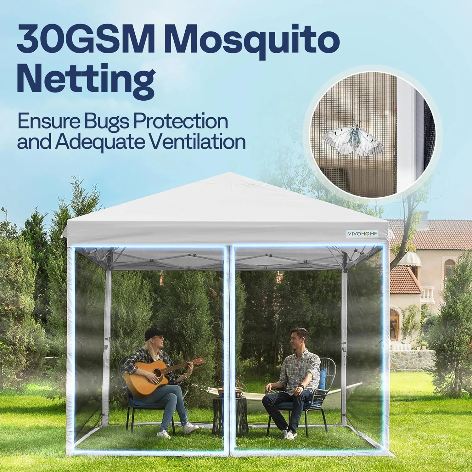 VIVOHOME 10x10ft Easy Pop-Up Canopy, Outdoor Screen Tent with Mosquito Netting, 2 Zipper Doors, and Roller Bag for Yard Camping Picnic Party Events, White