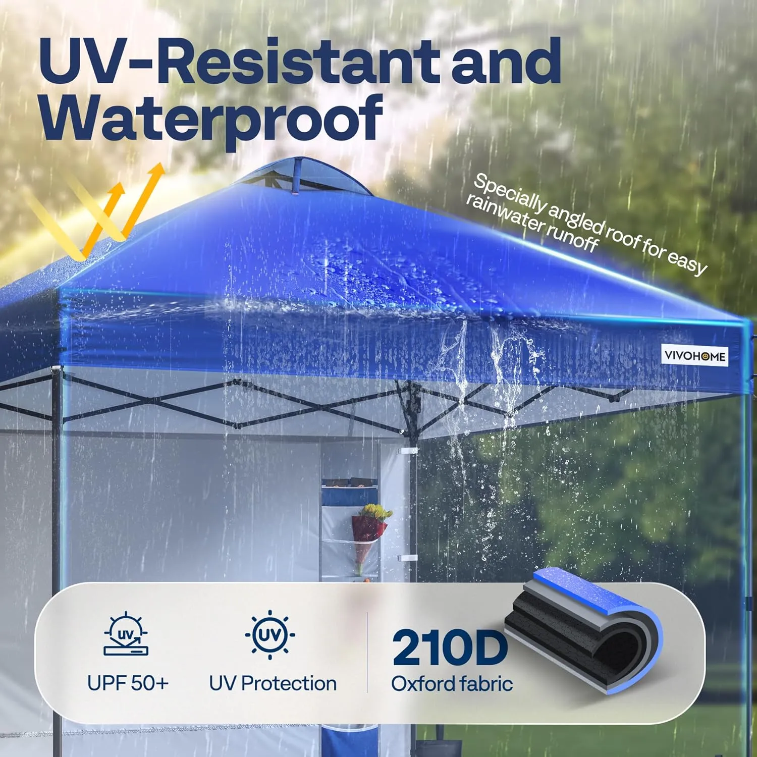VIVOHOME 10x10ft Pop Up Canopy Tent with Sidewall and 6 Pockets, One Push Setup Outdoor Portable Shelter Tent Heavy Duty with Wheel Carry Bag and 4 Sandbags, Blue