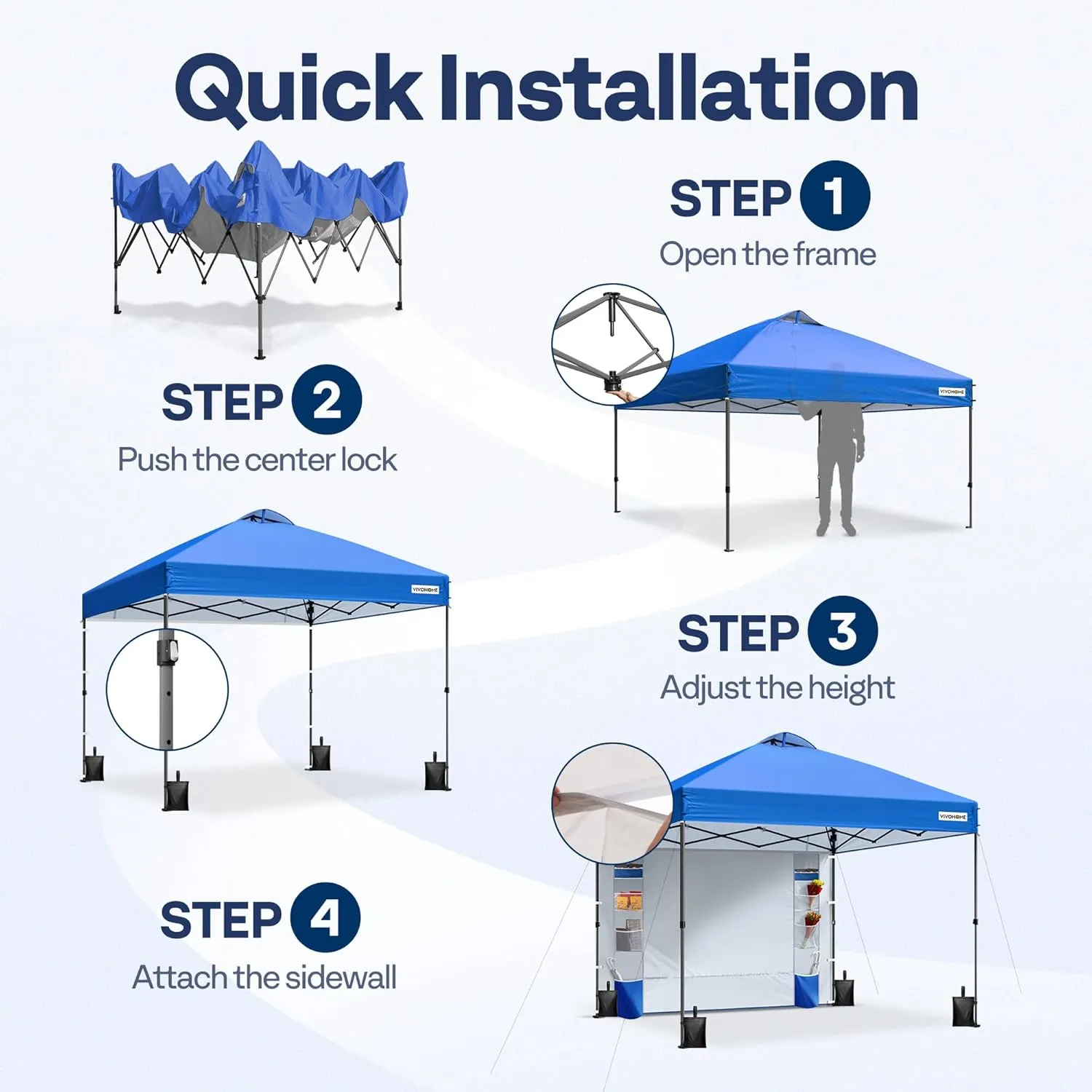 VIVOHOME 10x10ft Pop Up Canopy Tent with Sidewall and 6 Pockets, One Push Setup Outdoor Portable Shelter Tent Heavy Duty with Wheel Carry Bag and 4 Sandbags, Blue