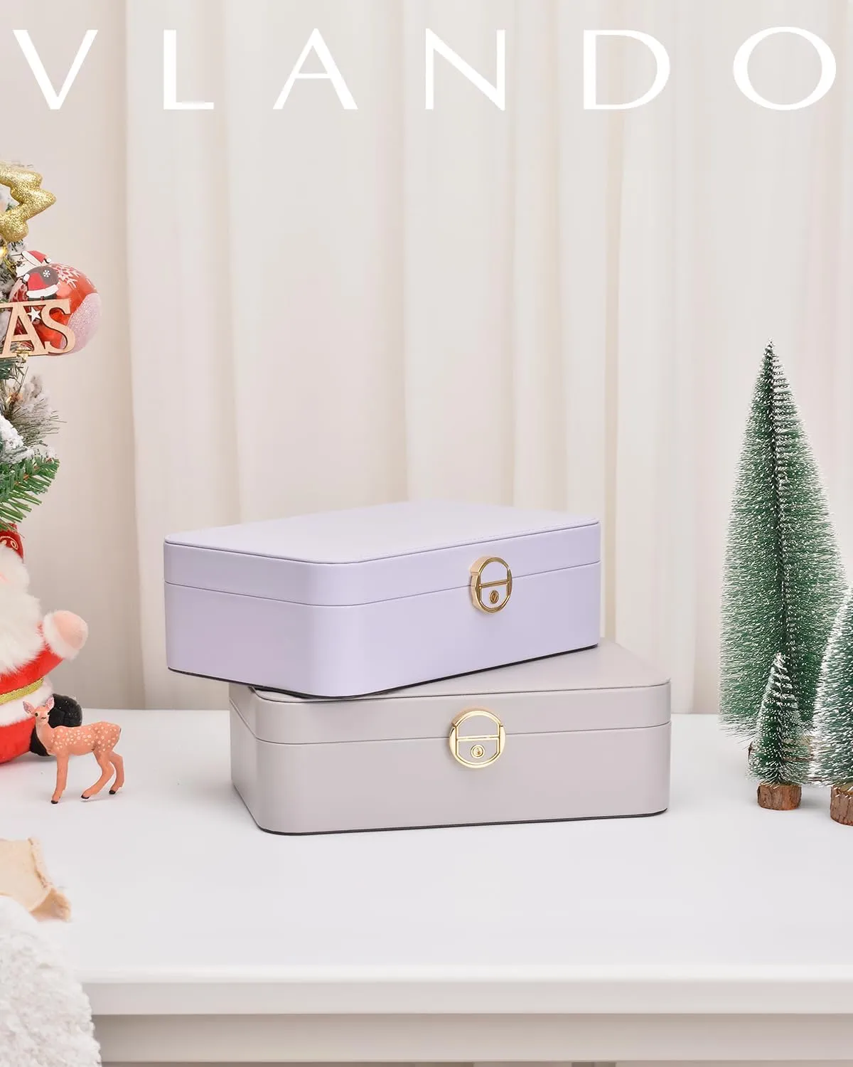 Vlando Jewelry Box Organizer for Girl,Faux Leather Lockable Jewelry Holder Organzier Case Boxes with 2 Layers,Earrings Necklace,Rings Storage,Wedding Warm Gifts Purple