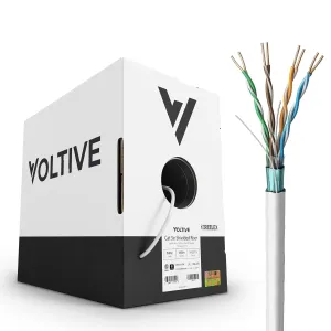 Voltive Cat5e Shielded Riser (CMR), 1000ft, White - Solid Bare Copper Bulk Ethernet Cable - FTP - 350MHz - UL Certified & ETL Verified
