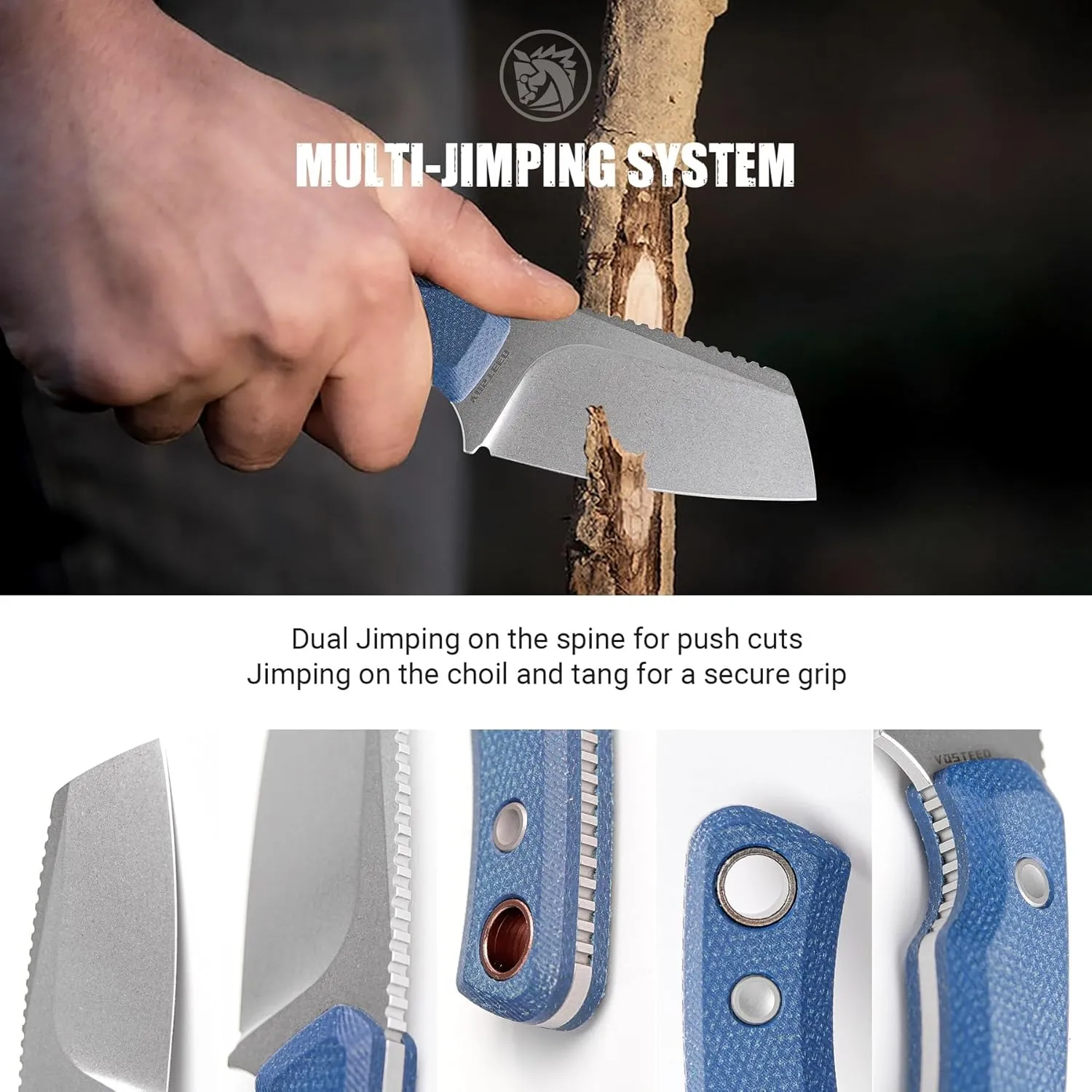 Vosteed Marmoset EDC Fixed Blade Knife - 2.20" 14C28N Blade with Sheath, Blue Micarta Handle with S.O.A.R. Clip for Hunting Camping Knives - D0703