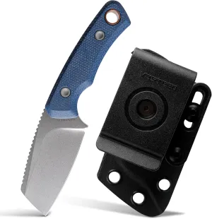 Vosteed Marmoset EDC Fixed Blade Knife - 2.20" 14C28N Blade with Sheath, Blue Micarta Handle with S.O.A.R. Clip for Hunting Camping Knives - D0703