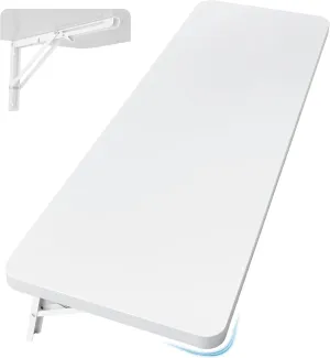 Wall Mounted Folding Table 47.2”L x 19.7”W, Laundry Folding Table with Heavy Duty Metal Collapsible Shelf Brackets, 220 LBS Capacity, Wall Mounted Desk Fold Down for Small Spaces, White