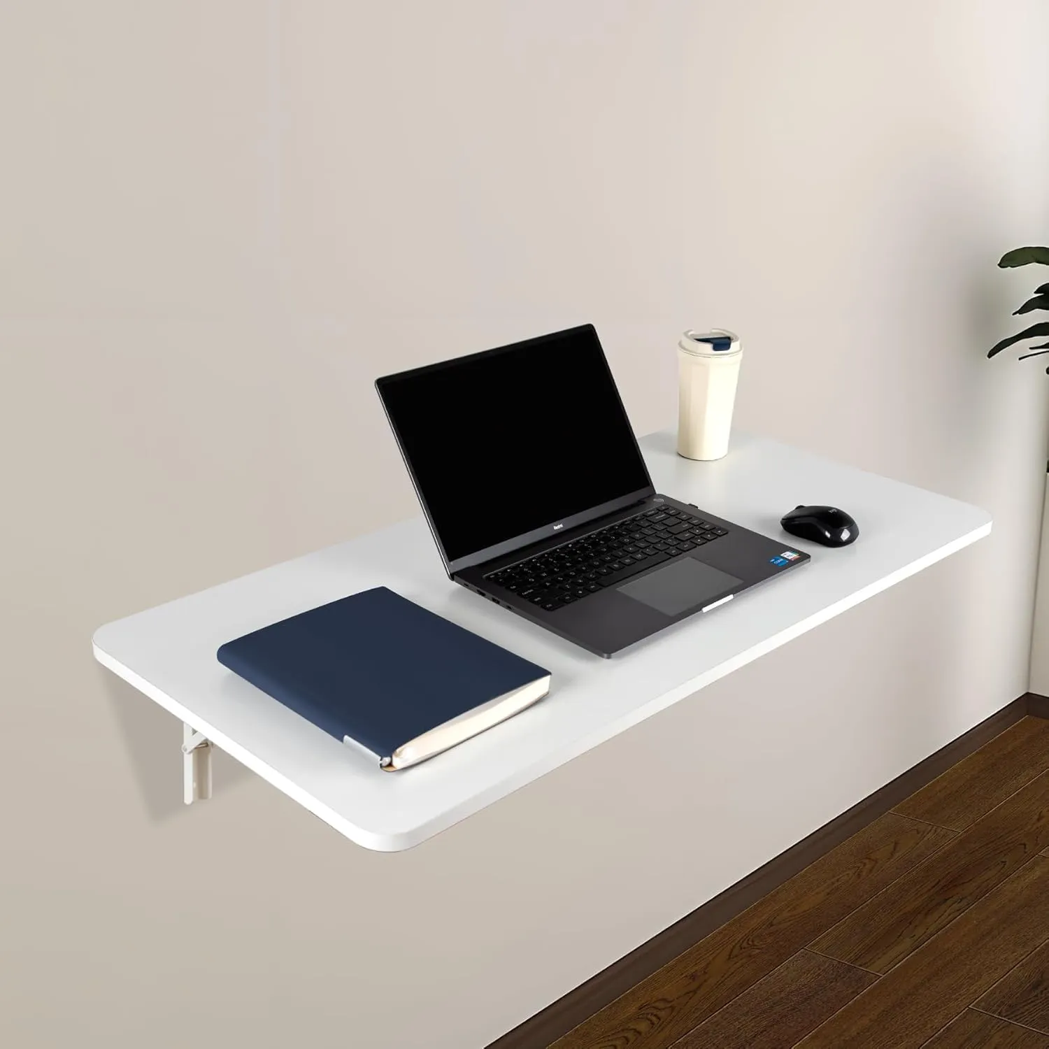 Wall Mounted Folding Table 47.2”L x 19.7”W, Laundry Folding Table with Heavy Duty Metal Collapsible Shelf Brackets, 220 LBS Capacity, Wall Mounted Desk Fold Down for Small Spaces, White