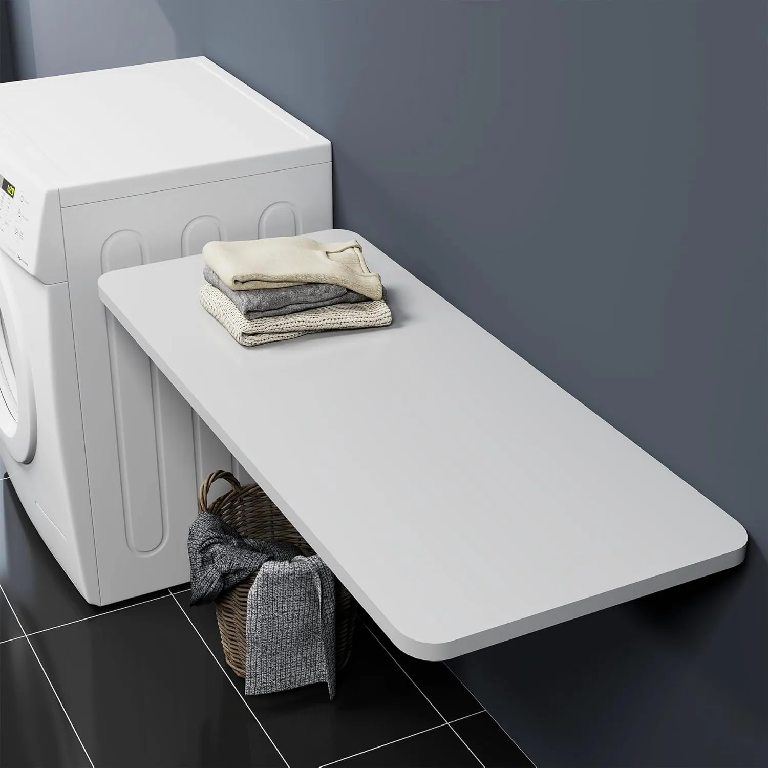 Wall Mounted Folding Table 47.2”L x 19.7”W, Laundry Folding Table with Heavy Duty Metal Collapsible Shelf Brackets, 220 LBS Capacity, Wall Mounted Desk Fold Down for Small Spaces, White