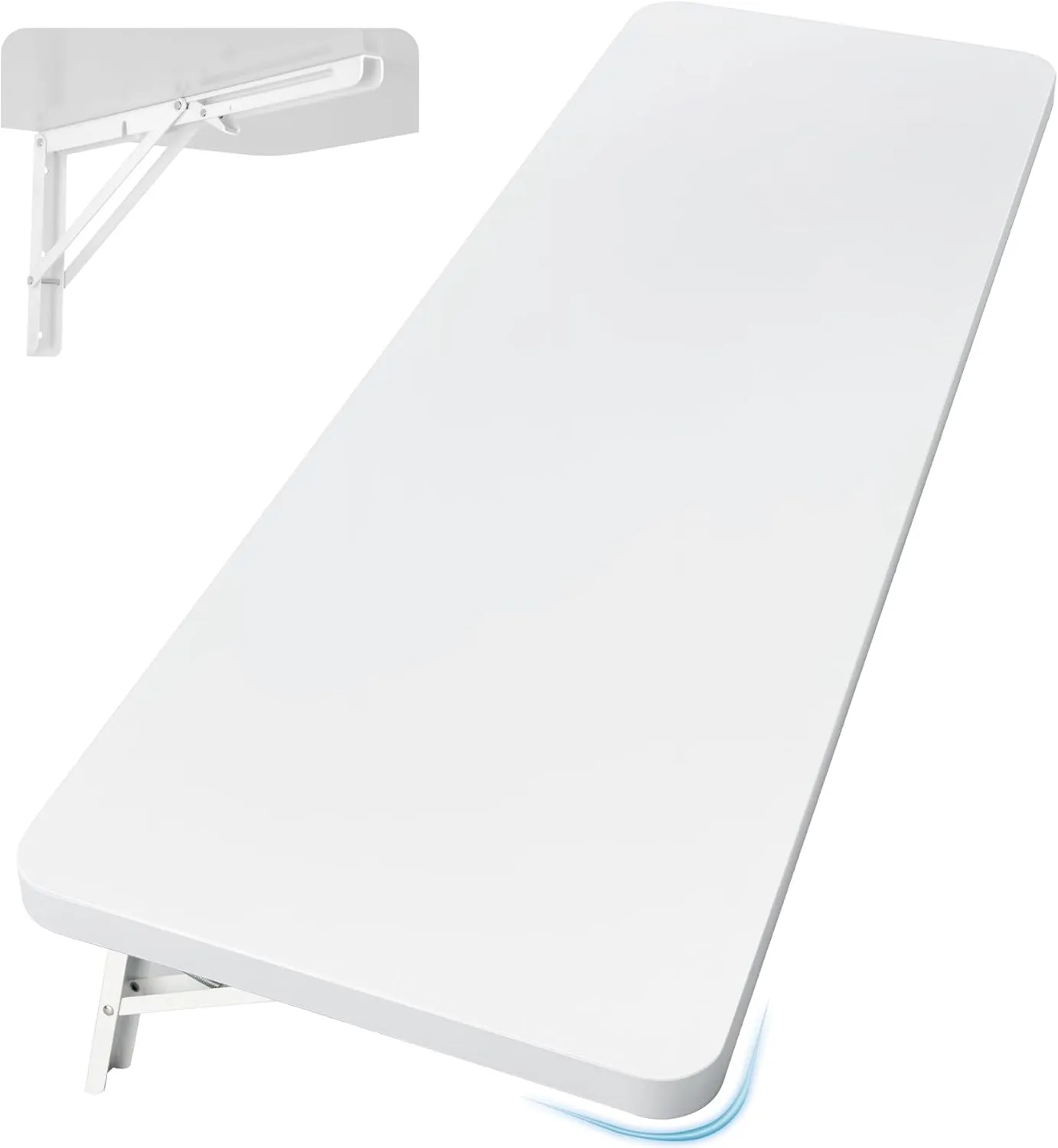 Wall Mounted Folding Table 47.2”L x 19.7”W, Laundry Folding Table with Heavy Duty Metal Collapsible Shelf Brackets, 220 LBS Capacity, Wall Mounted Desk Fold Down for Small Spaces, White