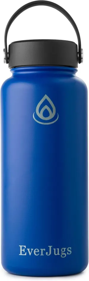 Water Bottle - 32 Oz, Wide Mouth, Premium Stainless Steel Bottle with Grip Cap, Double Walled Vacuum Insulated, Thermo Mug, Metal Flask, Leak Proof, Eco-Friendly