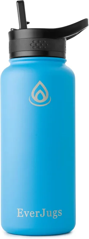 Water Bottle - 32 Oz, Wide Mouth, Premium Stainless Steel Bottle with Straw Lid, Double Walled Vacuum Insulated, Thermo Mug, Metal Flask, Leak Proof, Eco-Friendly