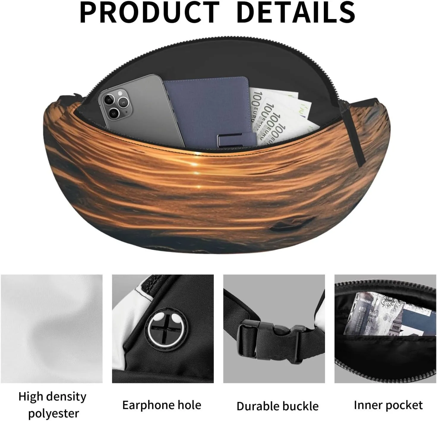 Water surface in the sunset Fanny Pack for Man Women Waist Bag Adjustable Belt Casual Chest Bag Bum Bags for Travel Sports Running Hiking Waist Packs