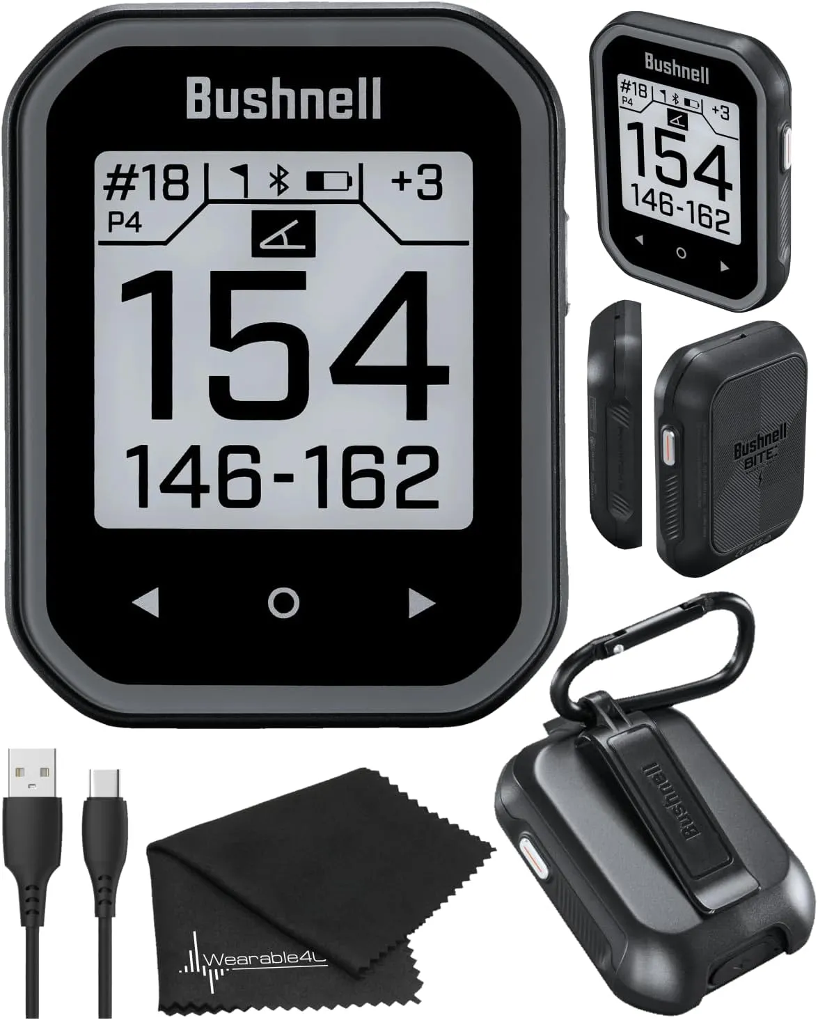 Wearable4U - Bushnell Phantom 3 GPS Rangefinder Black with BITE Magnetic Mount and GreenView with Lens Cleaning Cloth Bundle