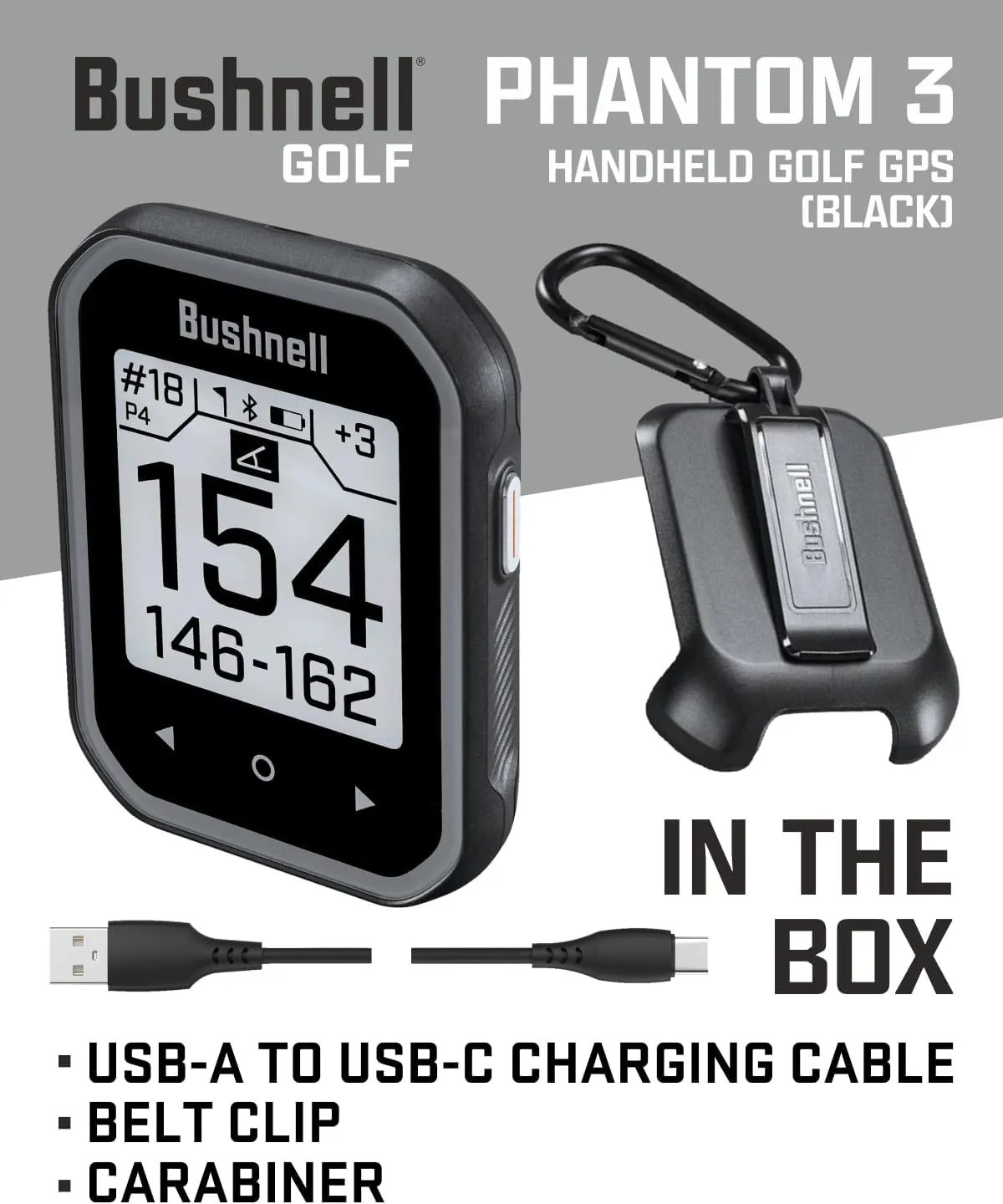 Wearable4U - Bushnell Phantom 3 GPS Rangefinder Black with BITE Magnetic Mount and GreenView with Lens Cleaning Cloth Bundle