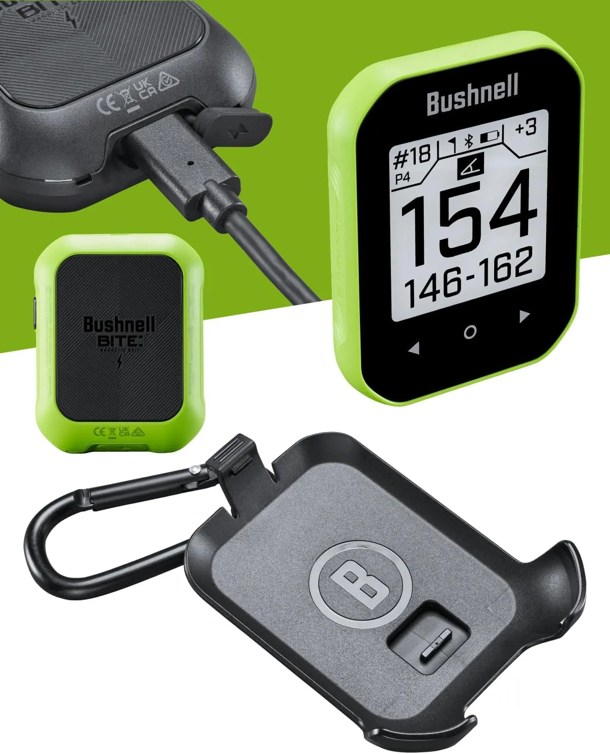 Wearable4U - Bushnell Phantom 3 Slope GPS Golf Green with Slope Technology, Touchscreen, Magnetic Cart Mount with Towel Bundle