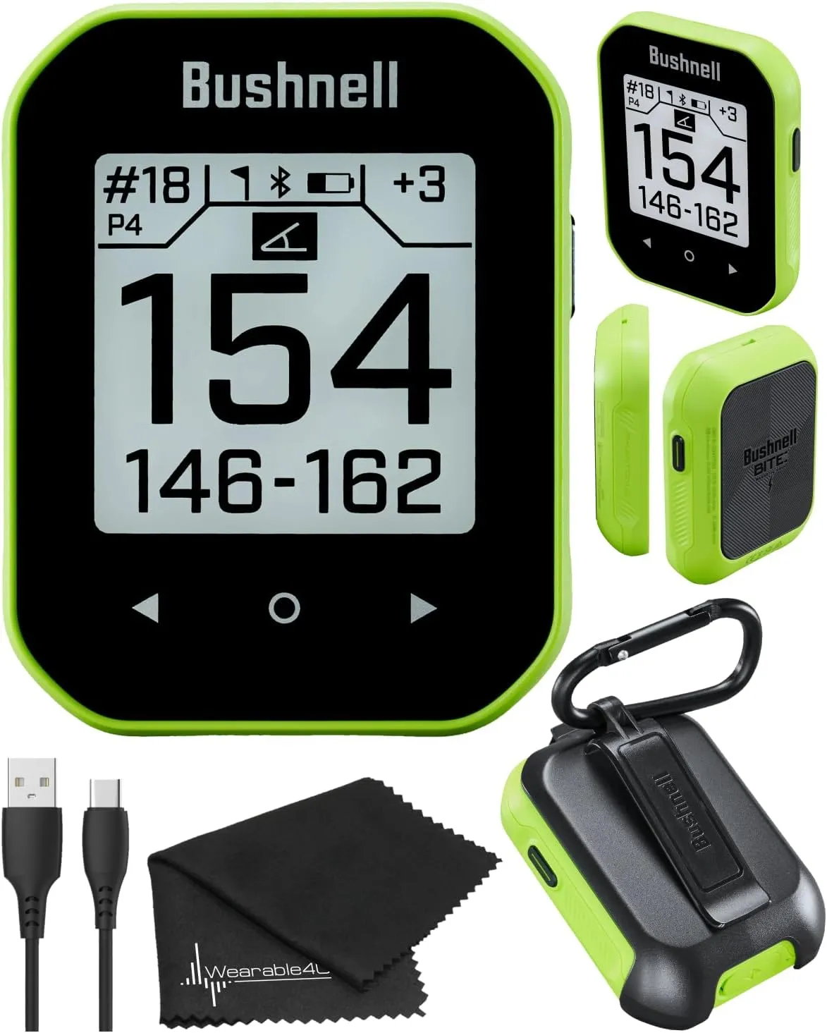 Wearable4U - Bushnell Phantom 3 Slope GPS Golf Green with Slope Technology, Touchscreen, Magnetic Cart Mount with Towel Bundle