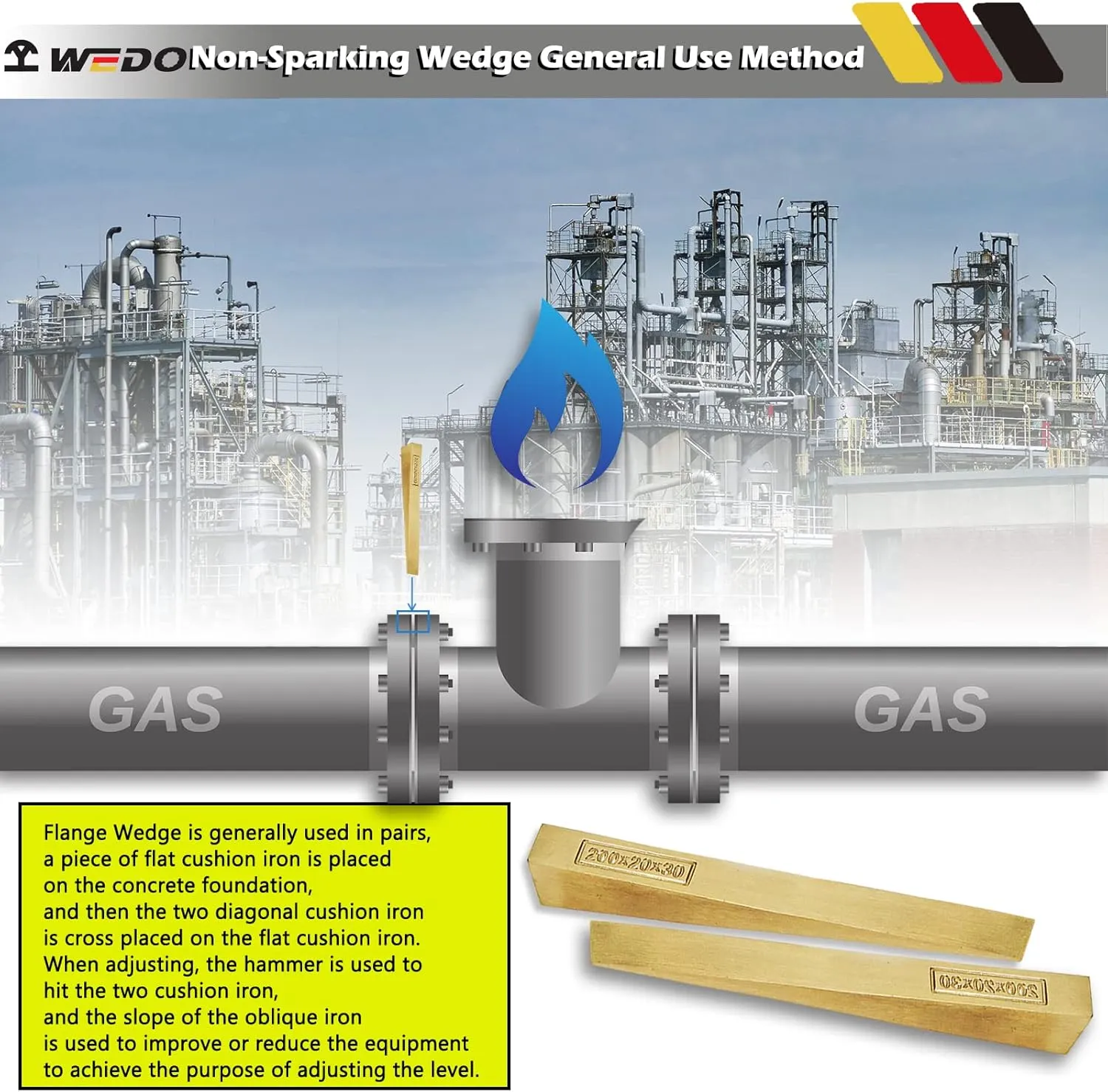 WEDO Non-Sparking Flange Wedge, Spark-free Safety Flange Wedge,Die-Forge, Corrosion Resistant, DIN Standard, Aluminum Bronze, 8mmx40mmx150mm