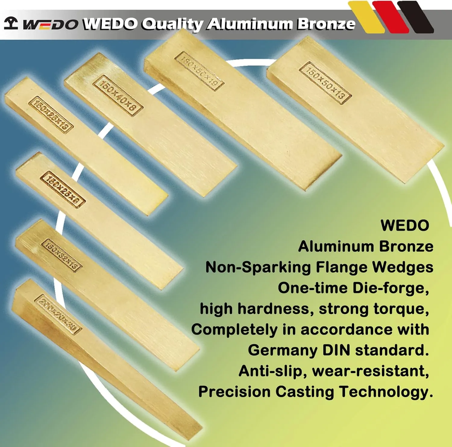 WEDO Non-Sparking Flange Wedge, Spark-free Safety Flange Wedge,Die-Forge, Corrosion Resistant, DIN Standard, Aluminum Bronze, 8mmx40mmx150mm